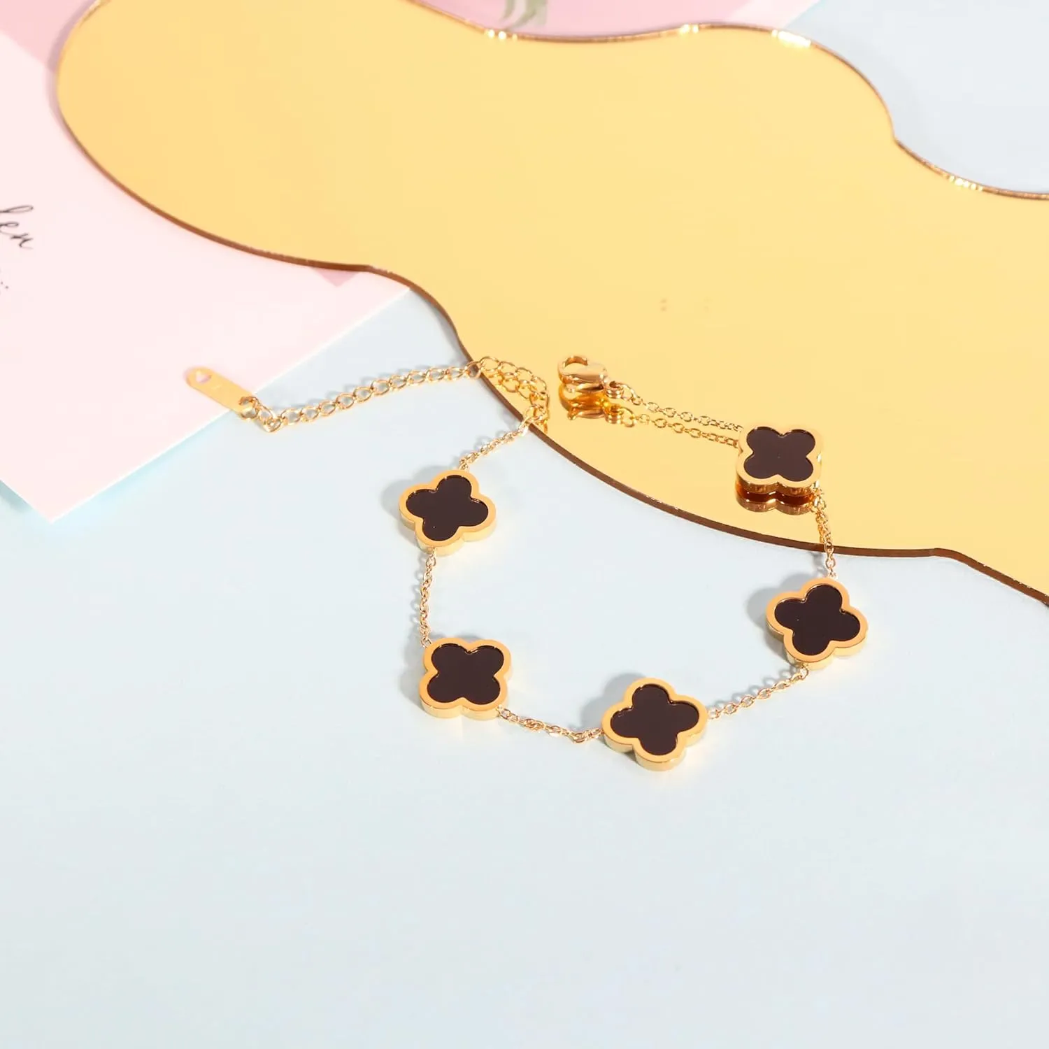 Delicacy Clover Bracelets Necklace Set:Clover Necklaces Clover Bracelet Women Link Bracelets Cute Gold Jewelry