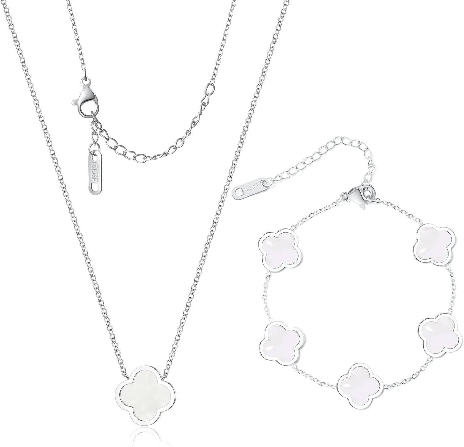 Delicacy Clover Bracelets Necklace Set:Clover Necklaces Clover Bracelet Women Link Bracelets Cute Gold Jewelry