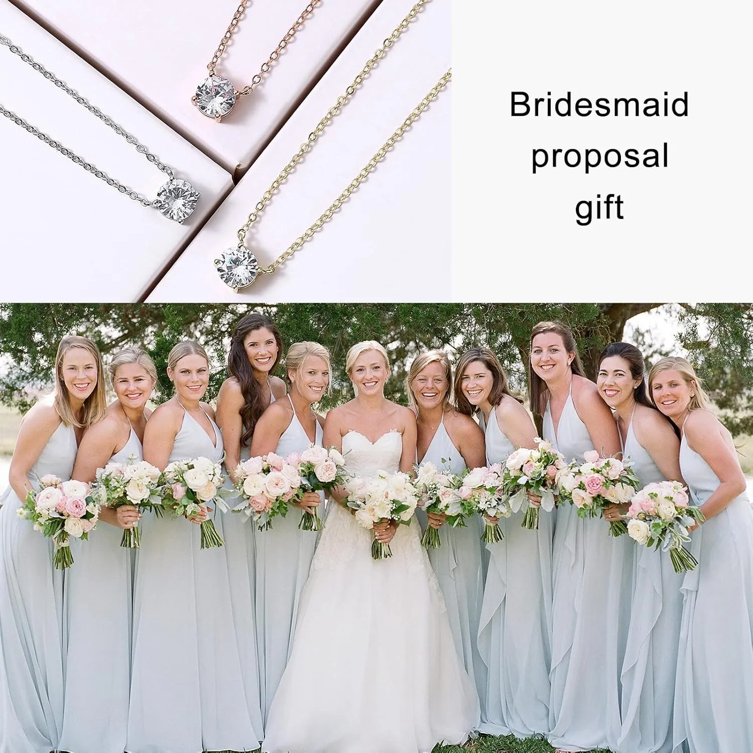 DHQH Bridesmaid Proposal Gifts CZ Tearsdrop Earrings Necklace Set Crystals Pendant Necklaces Jewelry Sets for Bridal Bridesmaids Prom Wedding