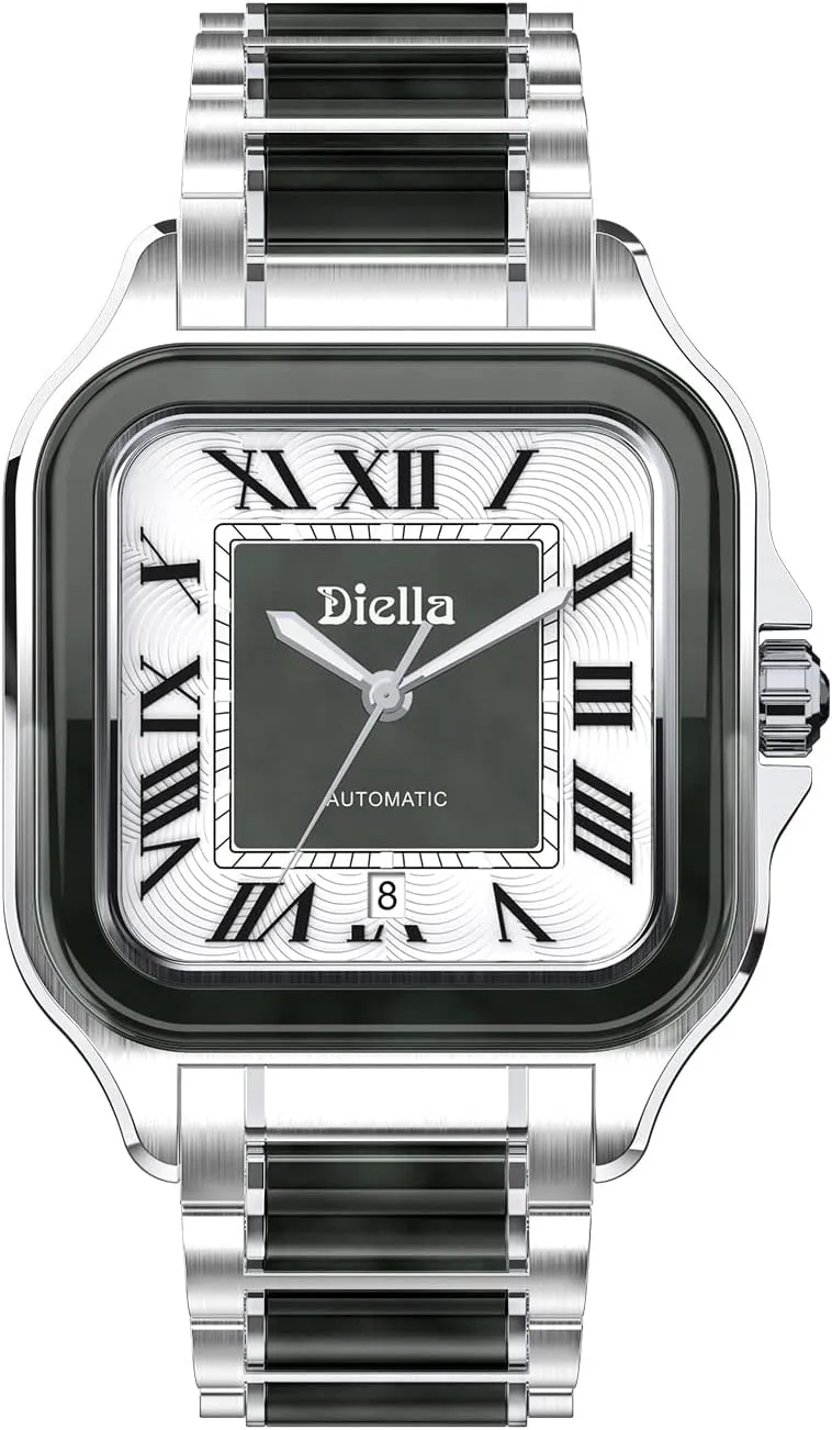 Diella Rectangle Automatic Wrist Watches for Men and Women with Jade
