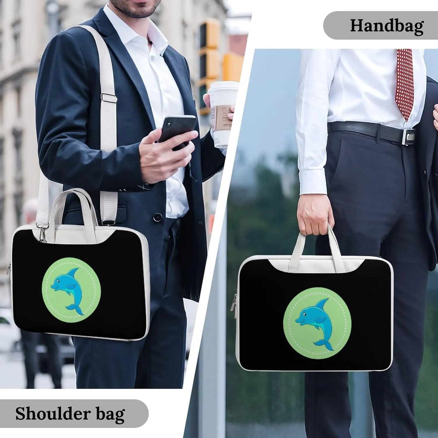Dolphin Leather Bag Laptop Case Slim Water Resistant Computer Bags with Handle Briefcase for Work