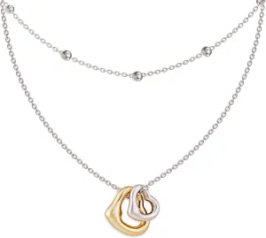 Double-Heart Necklace & Satellite Chain Choker Set, 925 Sterling Silver, Adjustable Layered Jewelry for Women, Mother's Day Gift, High-polish Craftsmanship