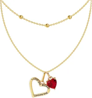 Double-Heart Necklace with Red CZ Stone & Satellite Chain Choker Set, 18K Gold-Plated 925 Sterling Silver, Adjustable Layered Jewelry for Women, Valentine's Gift, Mother's Day Gift