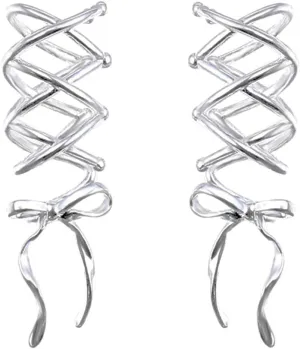 Ear Cuff Earrings for Women Bow Cartilage Non Piercing Earring Silver Earrings Clip On Earrings for Women Lightweight Hypoallergenic Hoop Earrings Fake Piercings for Women Teens Gifts