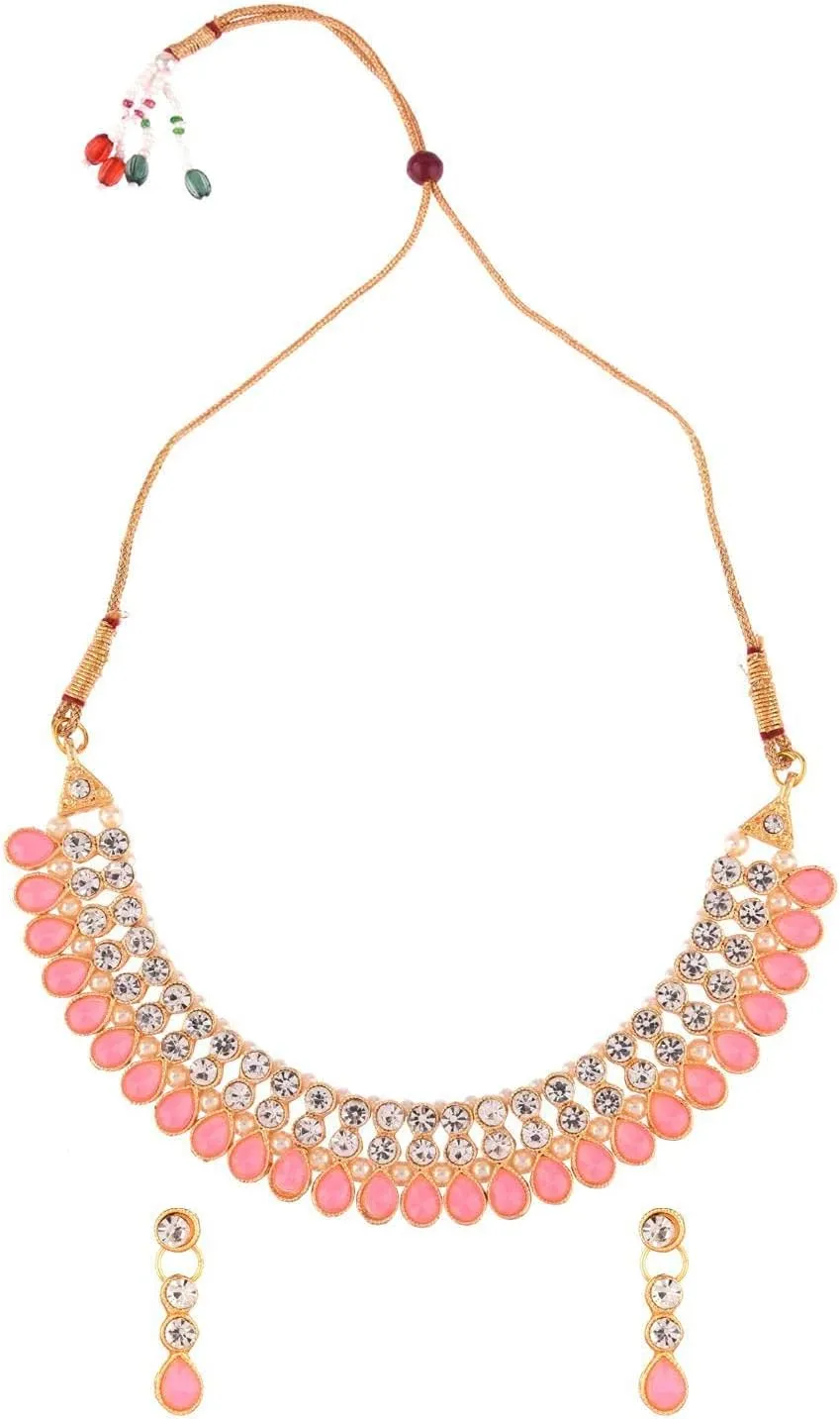 Efulgenz Crystal Choker Indian Jewelry Sets for Women Cubic Zirconia CZ Crystal Choker Necklace Drop Dangle Earrings Set Bollywood Wedding Jewellery