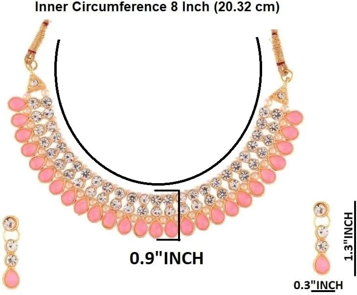 Efulgenz Crystal Choker Indian Jewelry Sets for Women Cubic Zirconia CZ Crystal Choker Necklace Drop Dangle Earrings Set Bollywood Wedding Jewellery