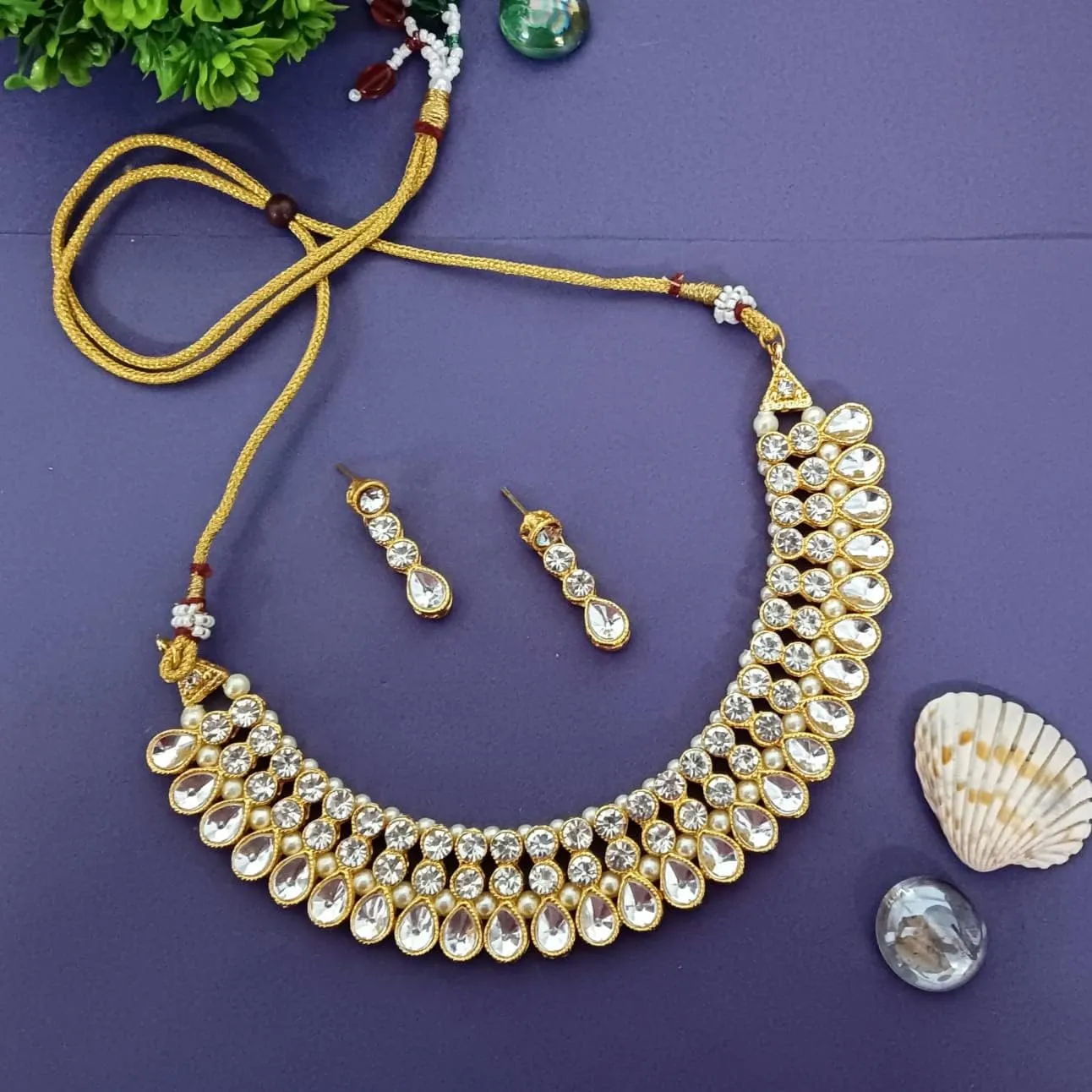 Efulgenz Crystal Choker Indian Jewelry Sets for Women Cubic Zirconia CZ Crystal Choker Necklace Drop Dangle Earrings Set Bollywood Wedding Jewellery
