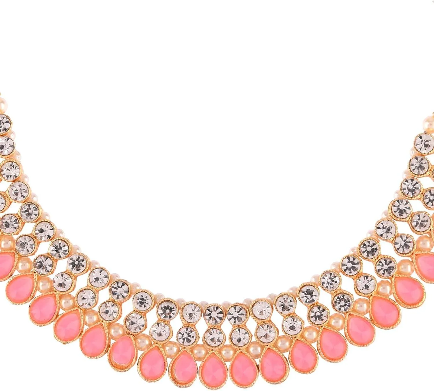 Efulgenz Crystal Choker Indian Jewelry Sets for Women Cubic Zirconia CZ Crystal Choker Necklace Drop Dangle Earrings Set Bollywood Wedding Jewellery