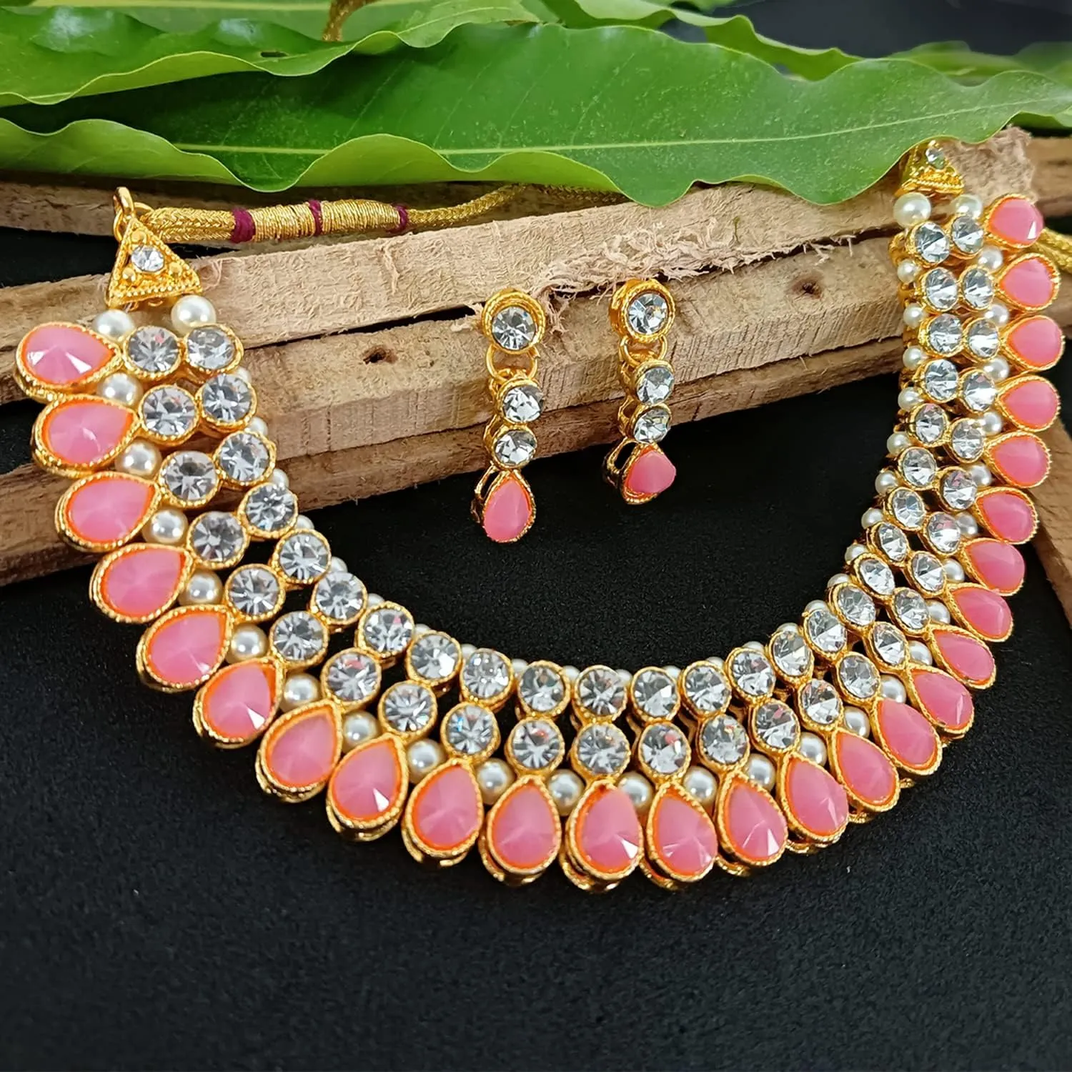 Efulgenz Crystal Choker Indian Jewelry Sets for Women Cubic Zirconia CZ Crystal Choker Necklace Drop Dangle Earrings Set Bollywood Wedding Jewellery