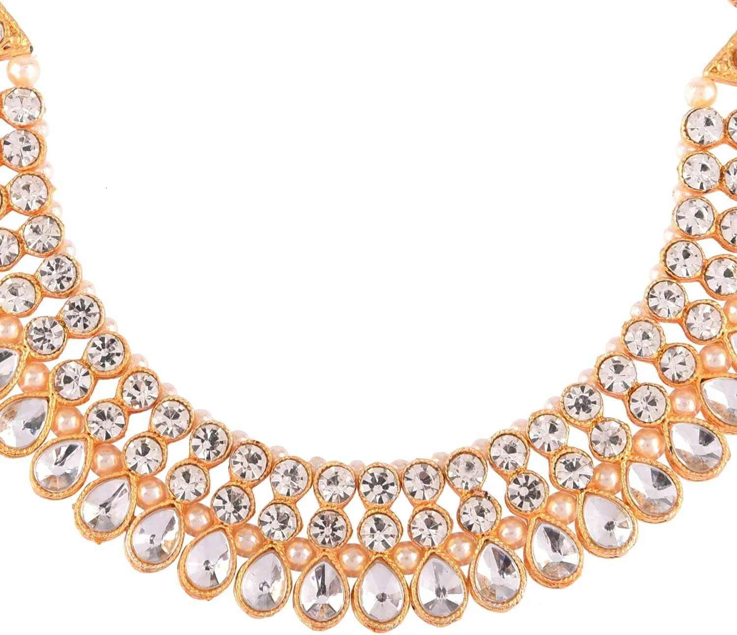 Efulgenz Crystal Choker Indian Jewelry Sets for Women Cubic Zirconia CZ Crystal Choker Necklace Drop Dangle Earrings Set Bollywood Wedding Jewellery
