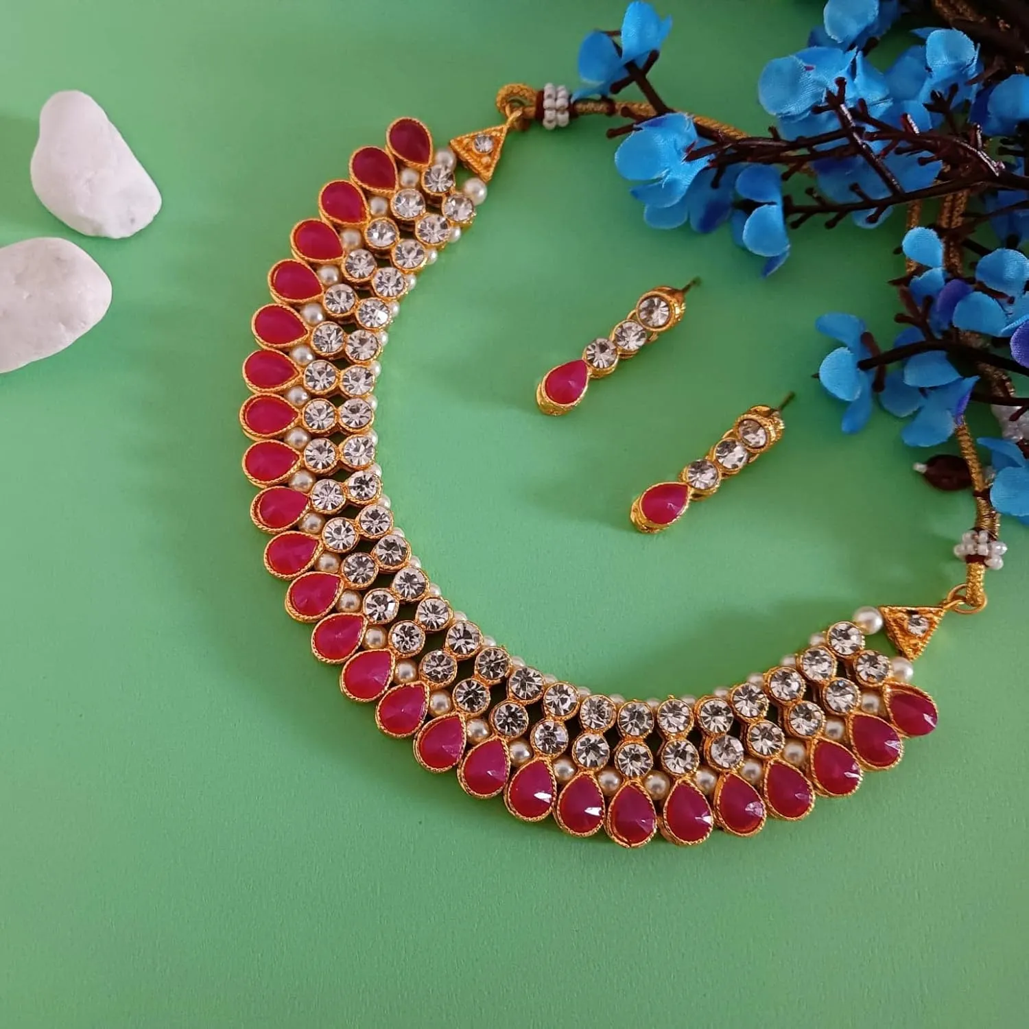 Efulgenz Crystal Choker Indian Jewelry Sets for Women Cubic Zirconia CZ Crystal Choker Necklace Drop Dangle Earrings Set Bollywood Wedding Jewellery