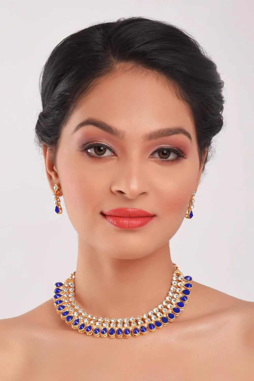 Efulgenz Crystal Choker Indian Jewelry Sets for Women Cubic Zirconia CZ Crystal Choker Necklace Drop Dangle Earrings Set Bollywood Wedding Jewellery
