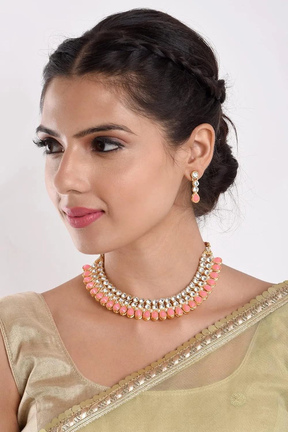 Efulgenz Crystal Choker Indian Jewelry Sets for Women Cubic Zirconia CZ Crystal Choker Necklace Drop Dangle Earrings Set Bollywood Wedding Jewellery
