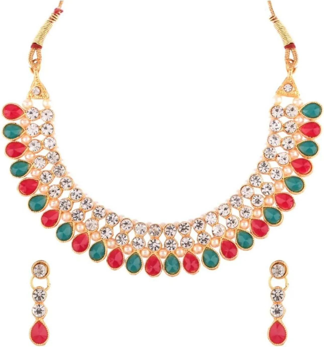 Efulgenz Crystal Choker Indian Jewelry Sets for Women Cubic Zirconia CZ Crystal Choker Necklace Drop Dangle Earrings Set Bollywood Wedding Jewellery