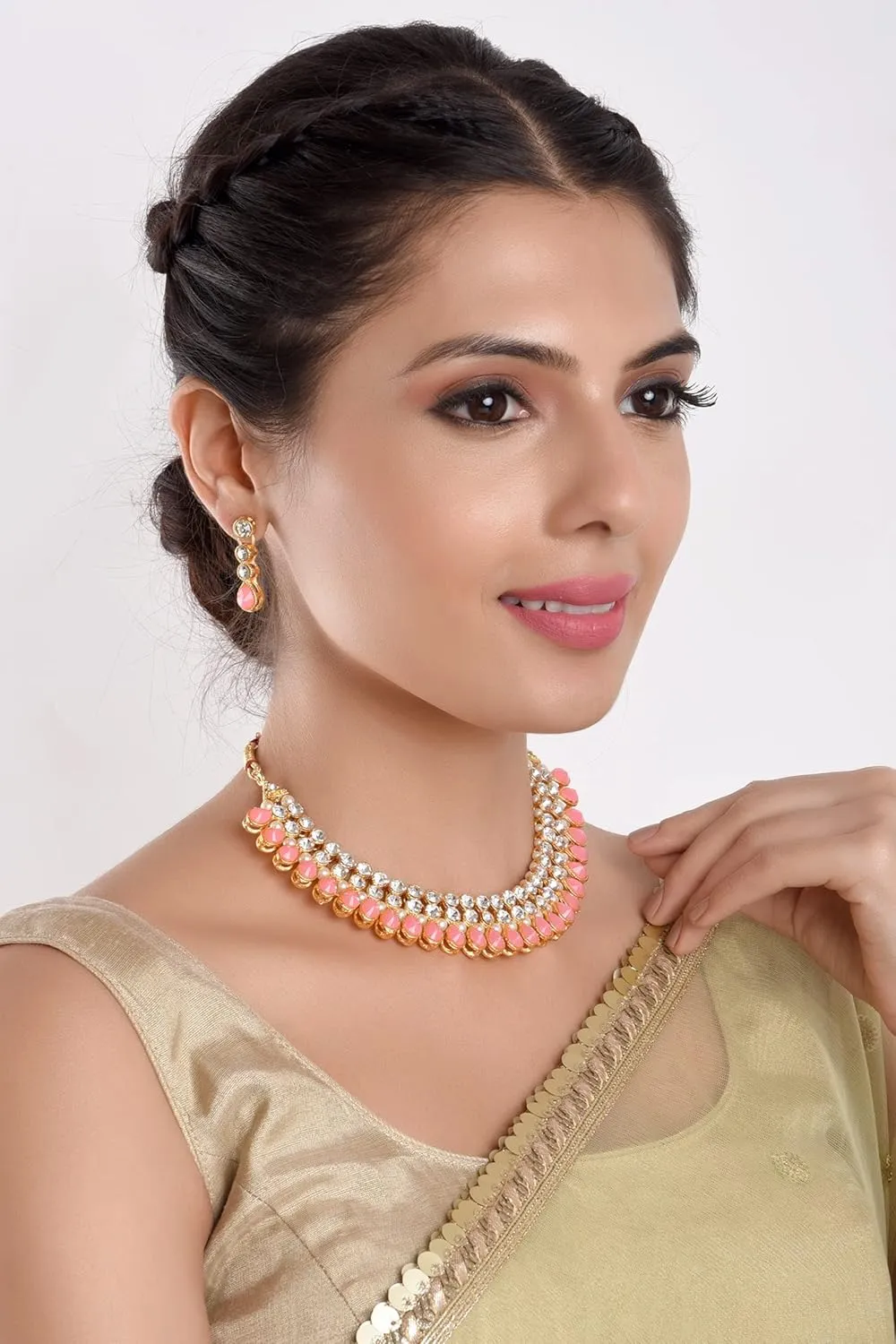 Efulgenz Crystal Choker Indian Jewelry Sets for Women Cubic Zirconia CZ Crystal Choker Necklace Drop Dangle Earrings Set Bollywood Wedding Jewellery