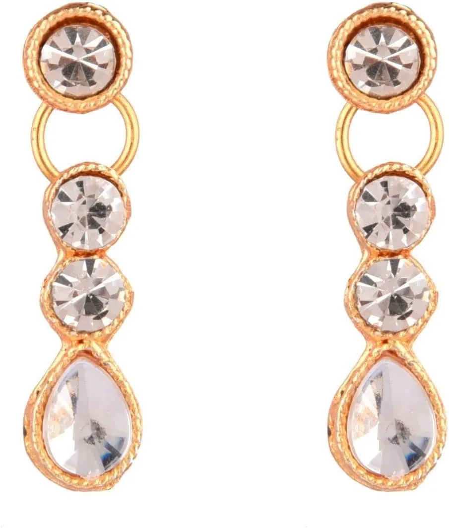 Efulgenz Crystal Choker Indian Jewelry Sets for Women Cubic Zirconia CZ Crystal Choker Necklace Drop Dangle Earrings Set Bollywood Wedding Jewellery