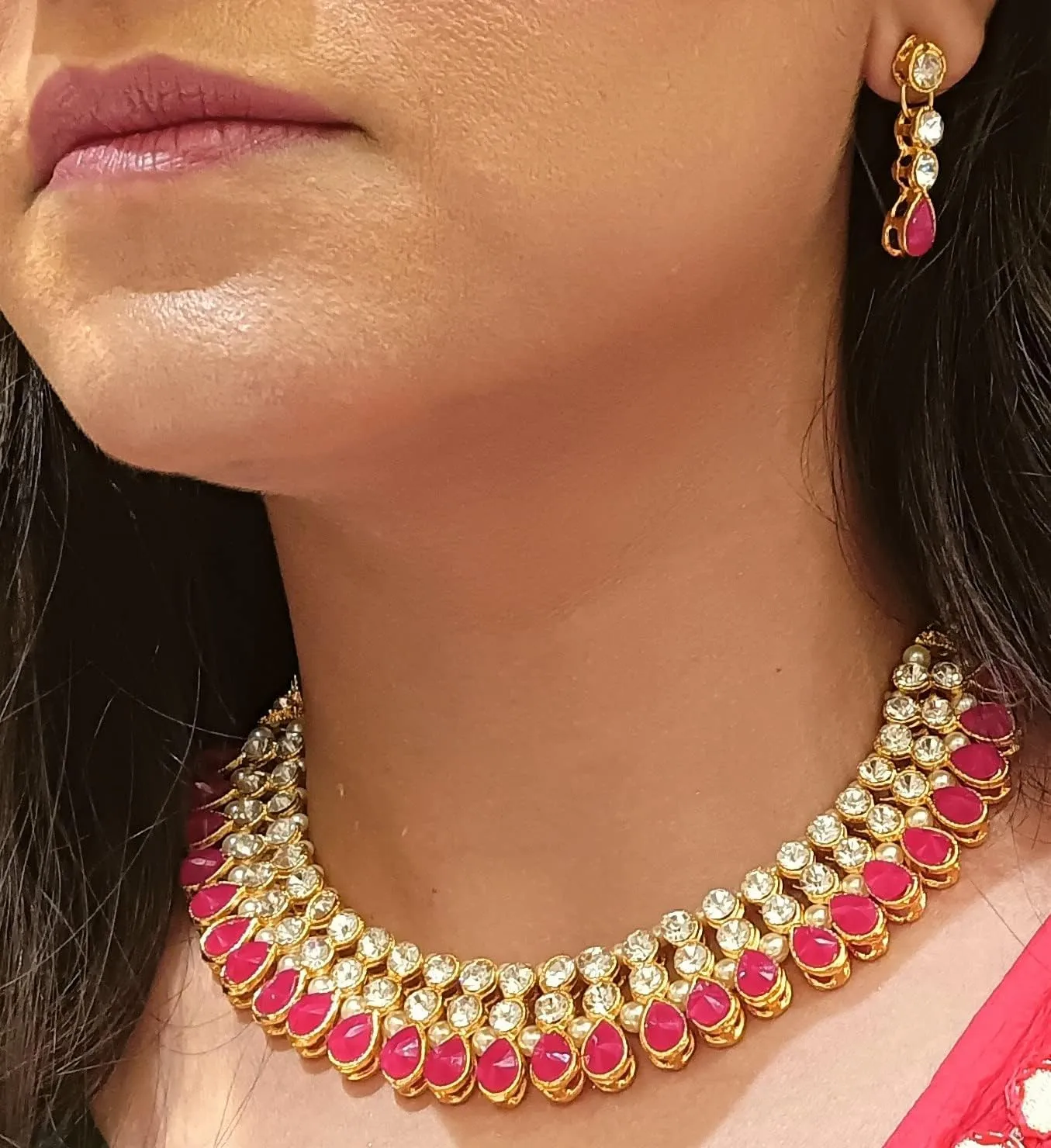 Efulgenz Crystal Choker Indian Jewelry Sets for Women Cubic Zirconia CZ Crystal Choker Necklace Drop Dangle Earrings Set Bollywood Wedding Jewellery