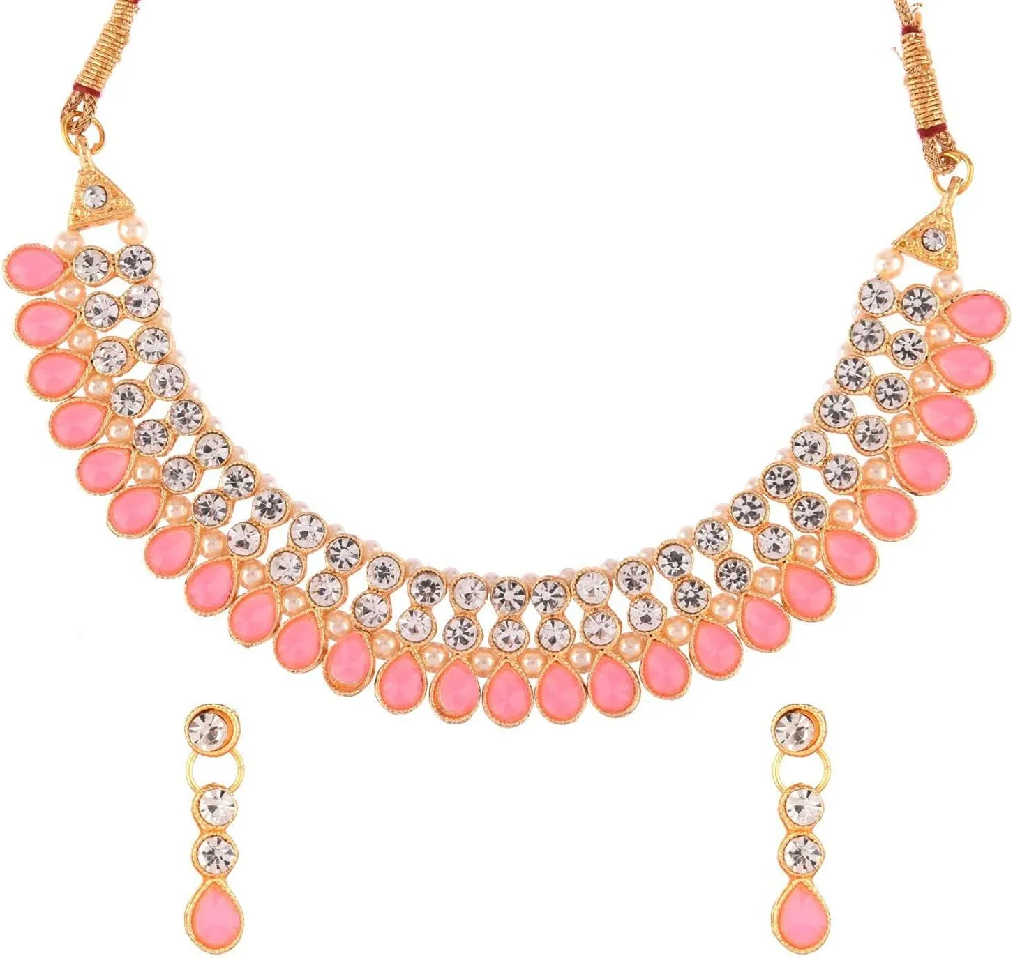 Efulgenz Crystal Choker Indian Jewelry Sets for Women Cubic Zirconia CZ Crystal Choker Necklace Drop Dangle Earrings Set Bollywood Wedding Jewellery