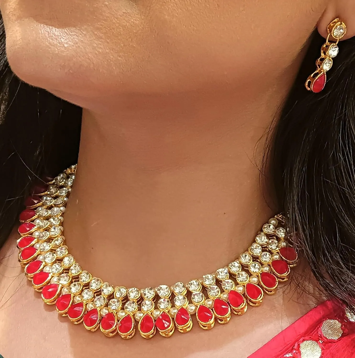 Efulgenz Crystal Choker Indian Jewelry Sets for Women Cubic Zirconia CZ Crystal Choker Necklace Drop Dangle Earrings Set Bollywood Wedding Jewellery