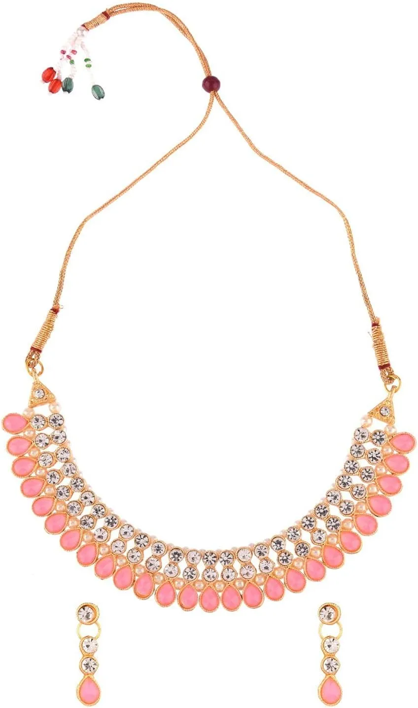 Efulgenz Crystal Choker Indian Jewelry Sets for Women Cubic Zirconia CZ Crystal Choker Necklace Drop Dangle Earrings Set Bollywood Wedding Jewellery