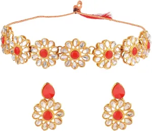 Efulgenz Kundan Choker Set Indian Jewelry Sets for Women Crystal Kundan Floral Choker Necklace Earrings Bollywood Wedding Bridal Set Jewellery