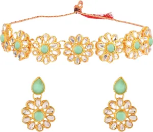 Efulgenz Kundan Choker Set Indian Jewelry Sets for Women Crystal Kundan Floral Choker Necklace Earrings Bollywood Wedding Bridal Set Jewellery
