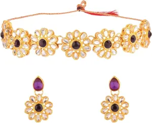 Efulgenz Kundan Choker Set Indian Jewelry Sets for Women Crystal Kundan Floral Choker Necklace Earrings Bollywood Wedding Bridal Set Jewellery