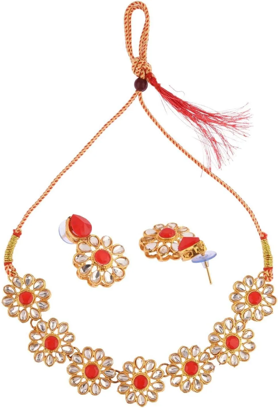 Efulgenz Kundan Choker Set Indian Jewelry Sets for Women Crystal Kundan Floral Choker Necklace Earrings Bollywood Wedding Bridal Set Jewellery