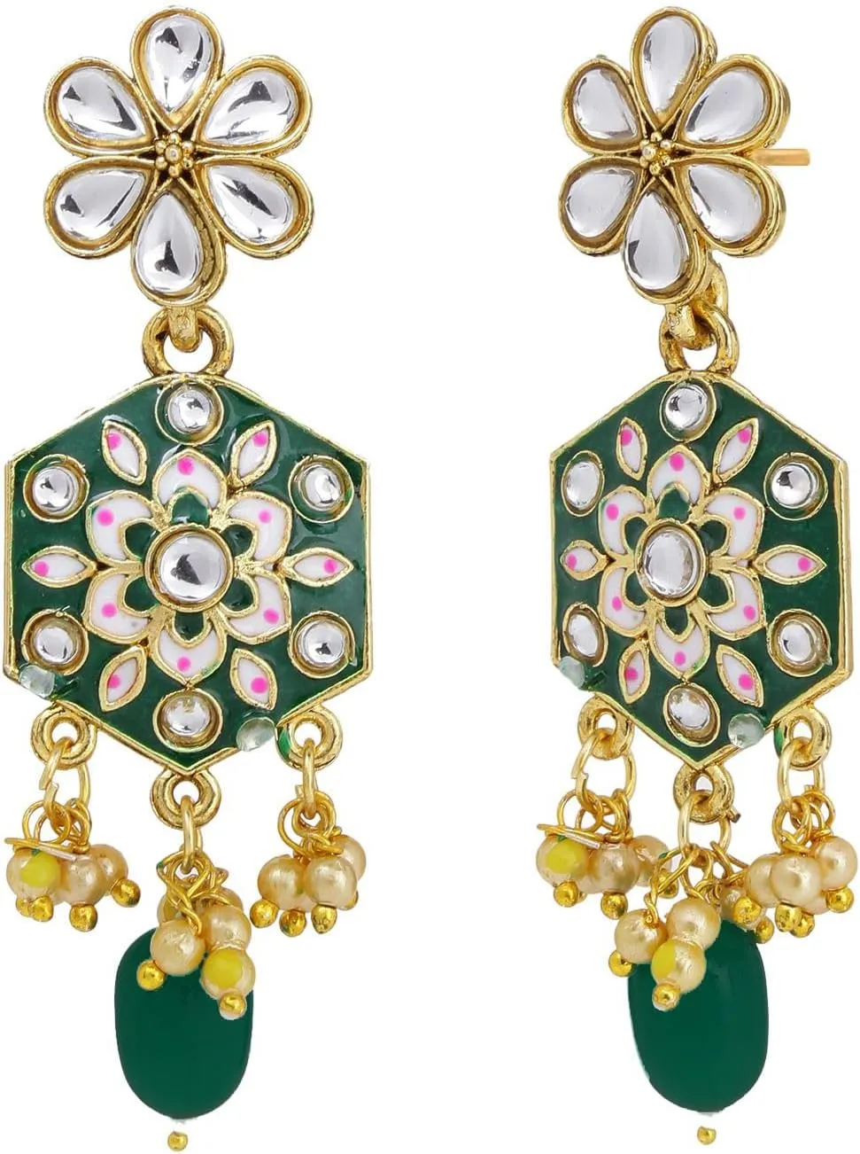 Efulgenz Meenakari Choker Set Indian Jewelry Crystal Kundan Faux Pearl Choker Necklace Earrings Maang Tikka Wedding Bollywood Bridal Jewelry Set for Women