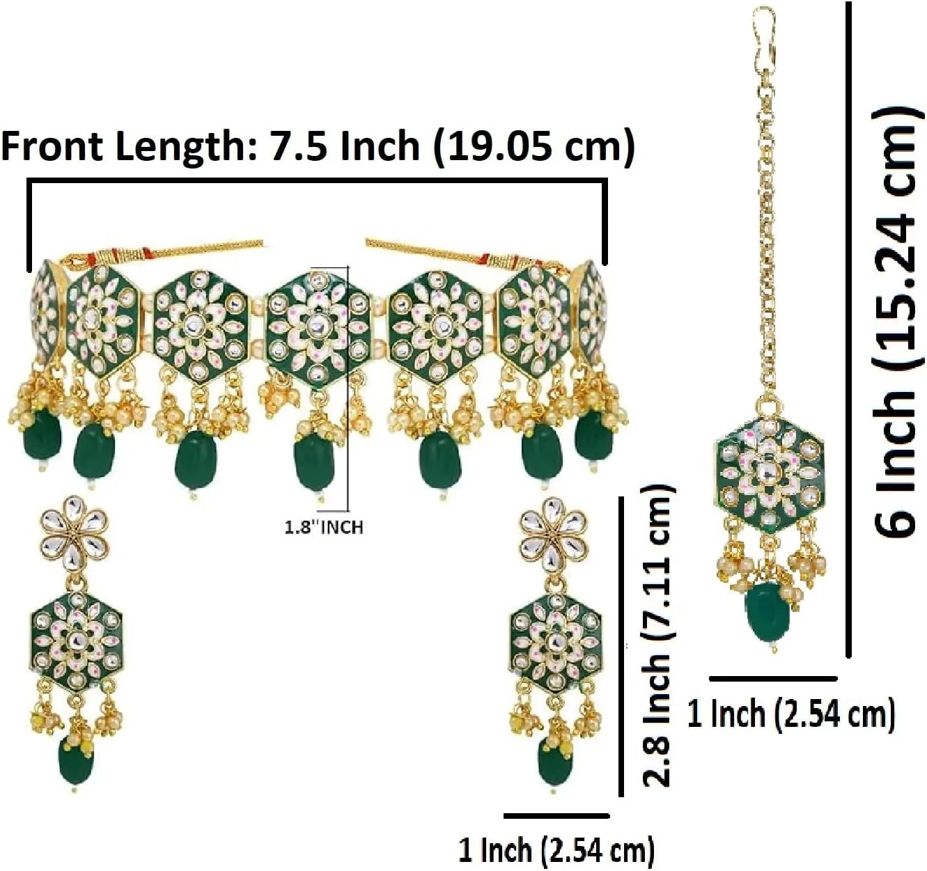 Efulgenz Meenakari Choker Set Indian Jewelry Crystal Kundan Faux Pearl Choker Necklace Earrings Maang Tikka Wedding Bollywood Bridal Jewelry Set for Women