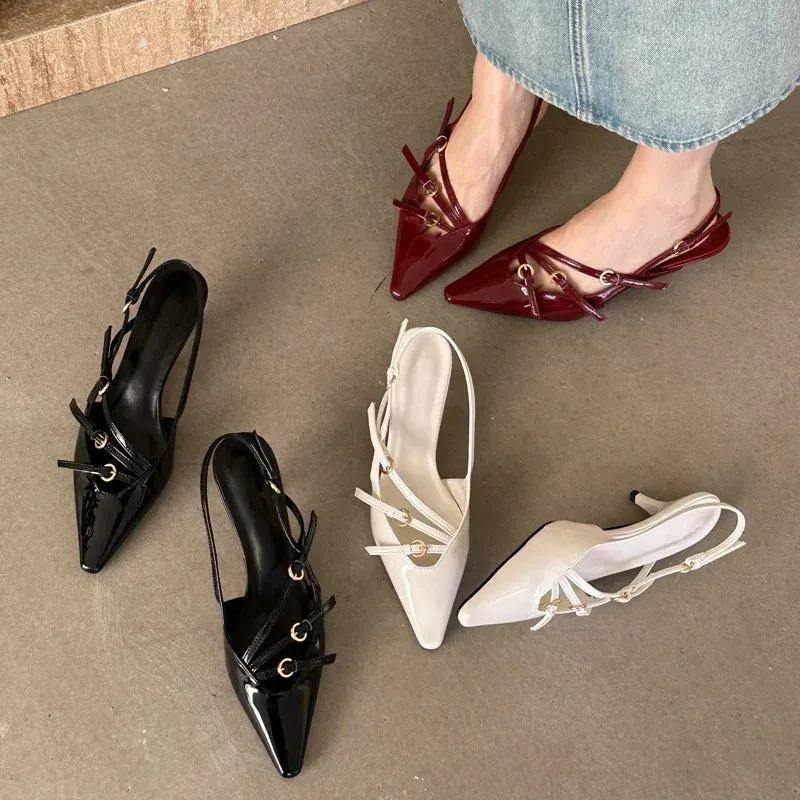 Eilyken Designer Narrow Band Buckle Strap Pumps Women Sexy Pointed Toe Thin Heels Wedding Banquet Dress Mule Ladies Shoes