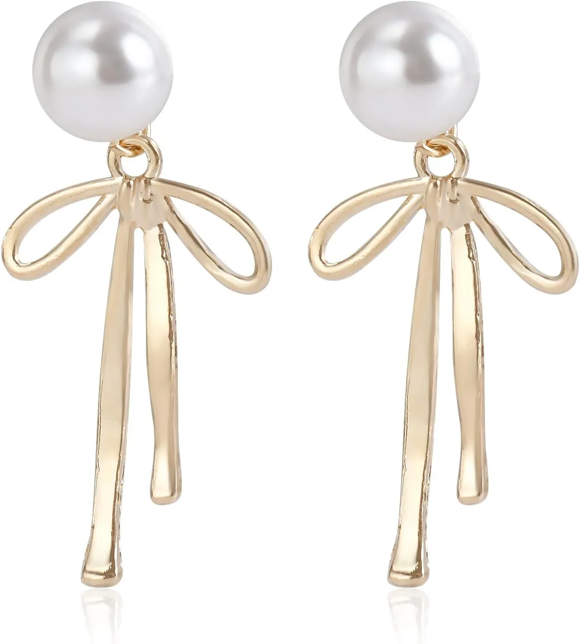 Elegant Gold Silver Color Bow Stud Earrings for Women Trendy Imitation Pearl Bow Dangle Earrings
