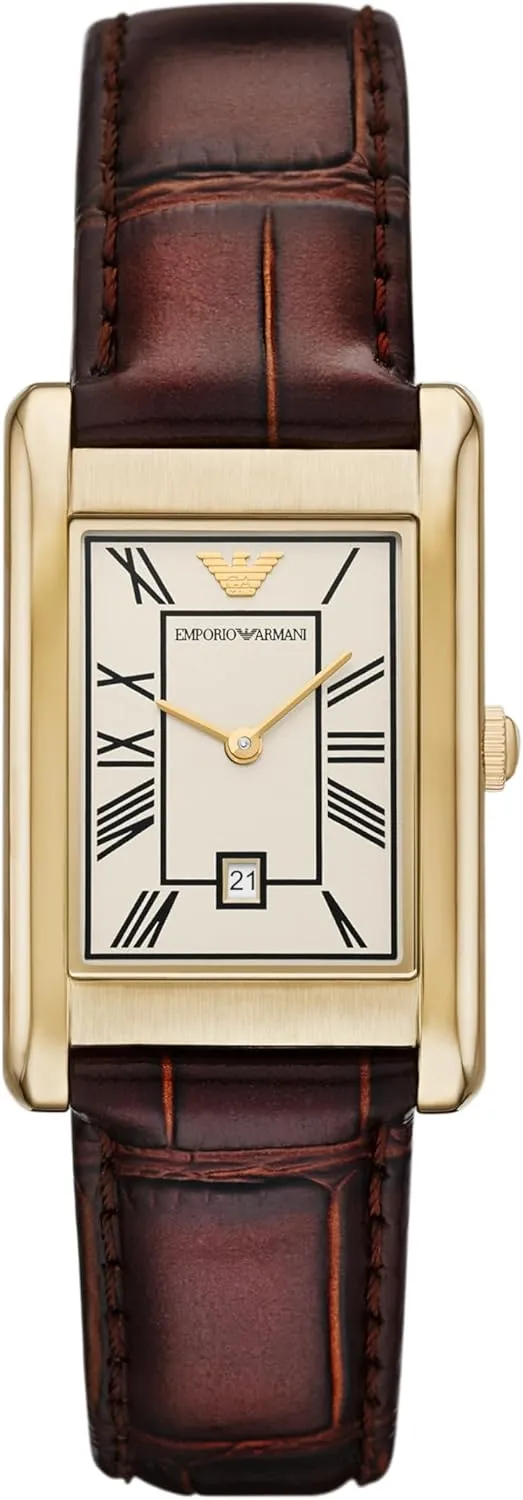 Emporio Armani Men's Rectangular Watch with Stainless Steel or Leather Band; Dress Watch for Men