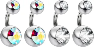 Evonix 4pc Surgical Steel 14 Gauge Belly Button Rings 6mm 1/4 Shallow Navel Bikini Piercing Jewelry - 14g Aurora Borealis