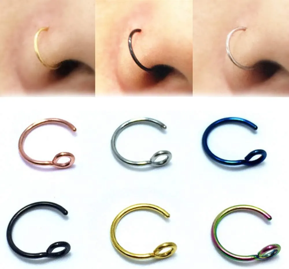 Fake Nose Ring Piercing Jewelry 20g 18g Diameter 8mm and 10mm C Shape Fake Nose Ring Hoop Fake Septum Nose Rings Bundle