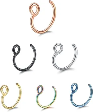 Fake Nose Ring Piercing Jewelry 20g 18g Diameter 8mm and 10mm C Shape Fake Nose Ring Hoop Fake Septum Nose Rings Bundle