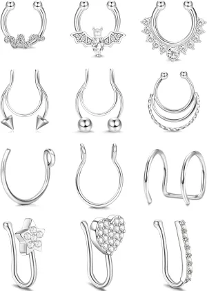 Fake Septum Fake Nose Rings For Women Surgical Steel Nose Cuffs For Non Pierced Nose Rings Hoops Fake Lip Rings Non Piercing Septum Rings Clip On Heart Faux Piercing Jewelry