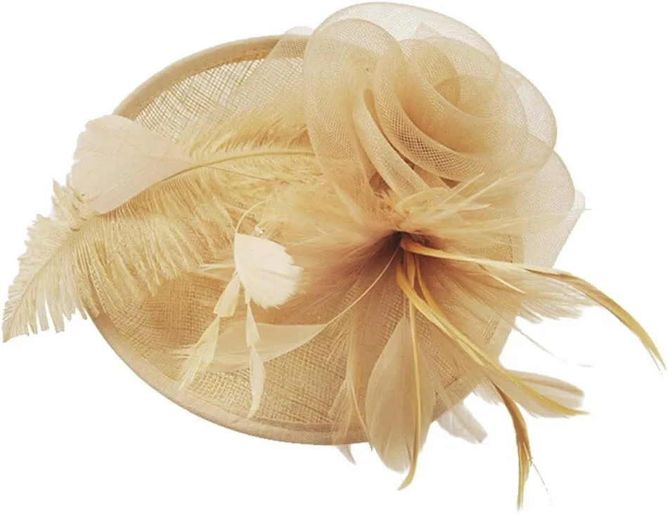 Fascinator Hats for Women Tea Part Hat Fascinators Headband Hats Wedding Flower Feathers Hair Clip (Coffee, One Size)