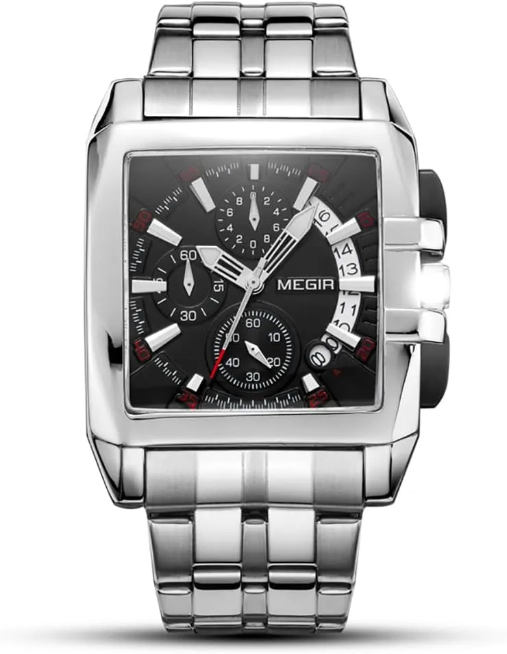 Fashion Chronograph Mens Watches Luxury Stainless Steel Waterproof Quartz Watch Men Business Date Wristwatches Square Dial