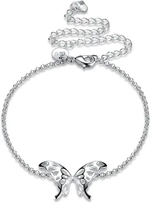 Fashion Jewelry 925 Sterling Silver Butterfly Wings Adjustable Chain Anklet