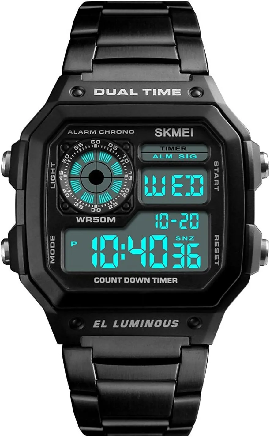 Fashion Men Outdoor Sports Watches Square Case Multifunction Electronic Digital Business Wristwatches Waterproof LED Back Light