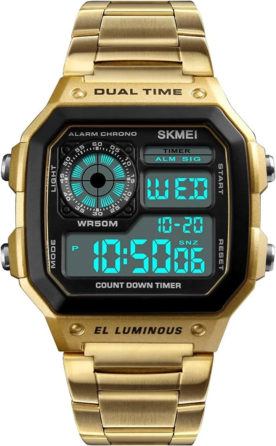 Fashion Men Outdoor Sports Watches Square Case Multifunction Electronic Digital Business Wristwatches Waterproof LED Back Light