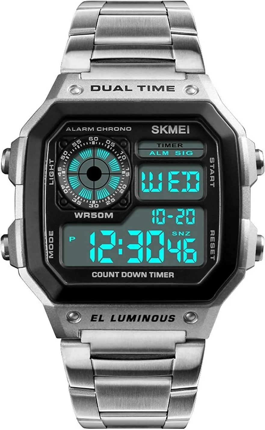 Fashion Men Outdoor Sports Watches Square Case Multifunction Electronic Digital Business Wristwatches Waterproof LED Back Light