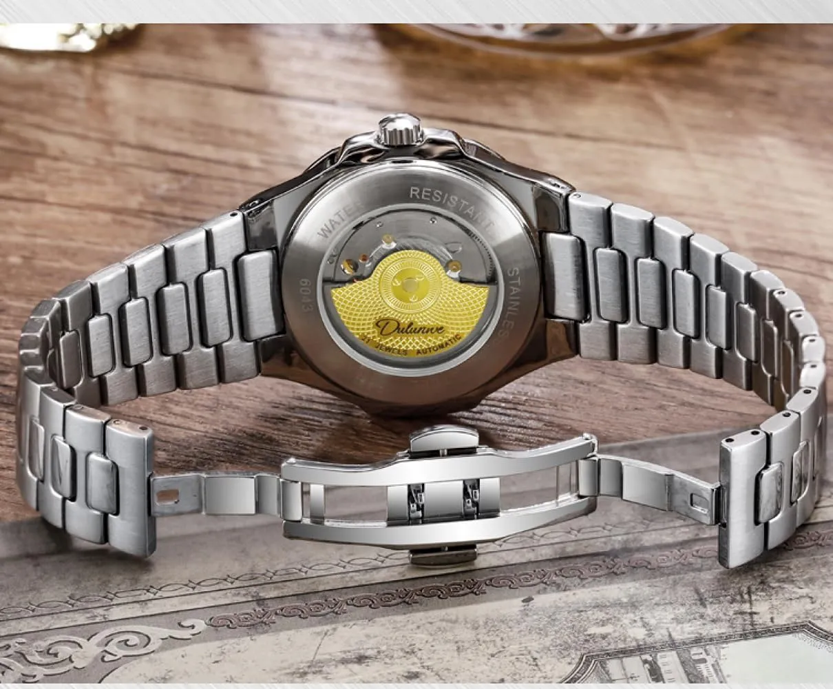 Fashion Men Sky Blue Wristwatches Luxury Zirconia Diamonds Bezel Skeleton Automatic Mechanical Watch Multifunctional Waterproof Watches