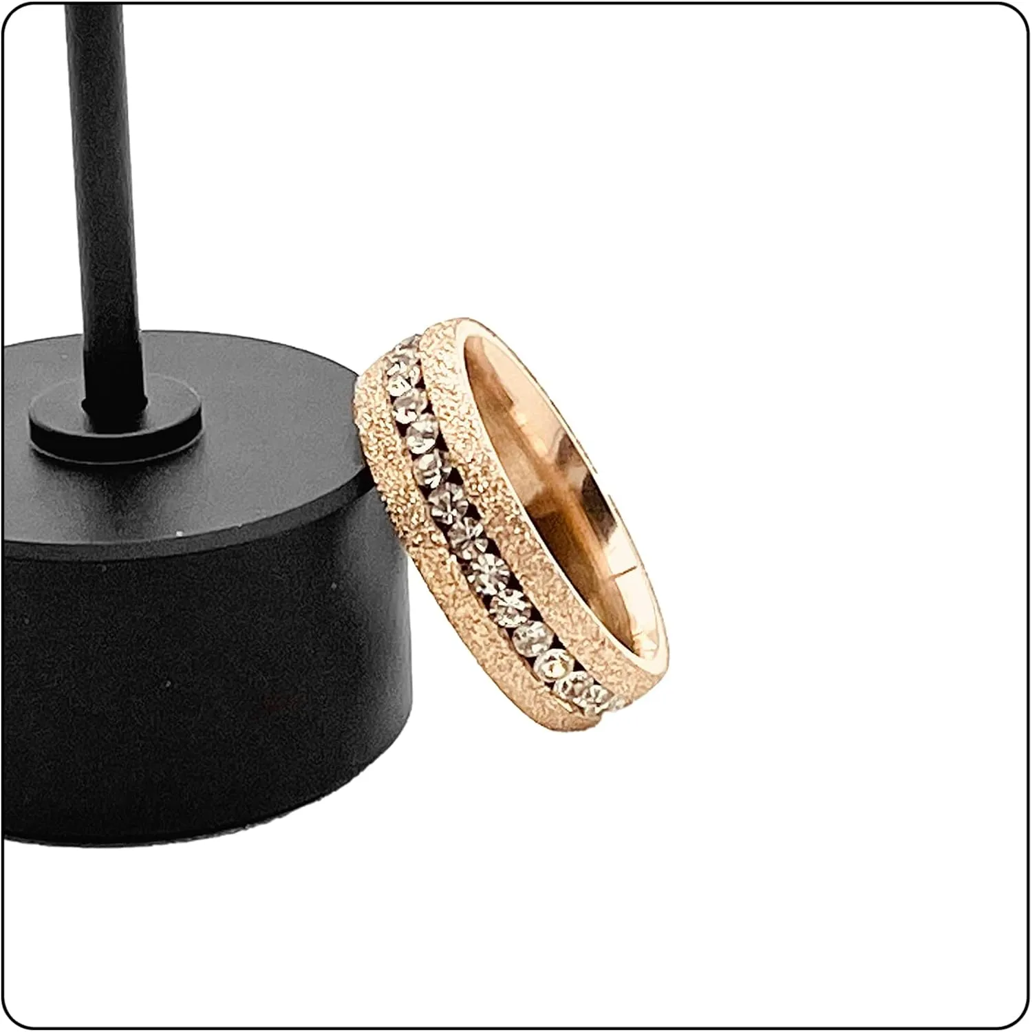 Fashion Simple Rose Gold Stackable Rings Stainless Steel Sandblast Crystal Band Rings