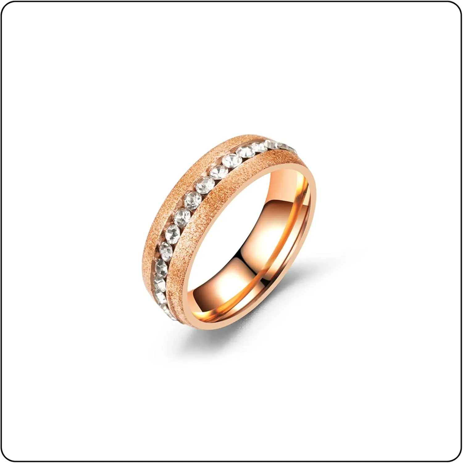Fashion Simple Rose Gold Stackable Rings Stainless Steel Sandblast Crystal Band Rings