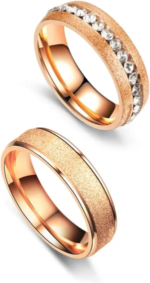 Fashion Simple Rose Gold Stackable Rings Stainless Steel Sandblast Crystal Band Rings