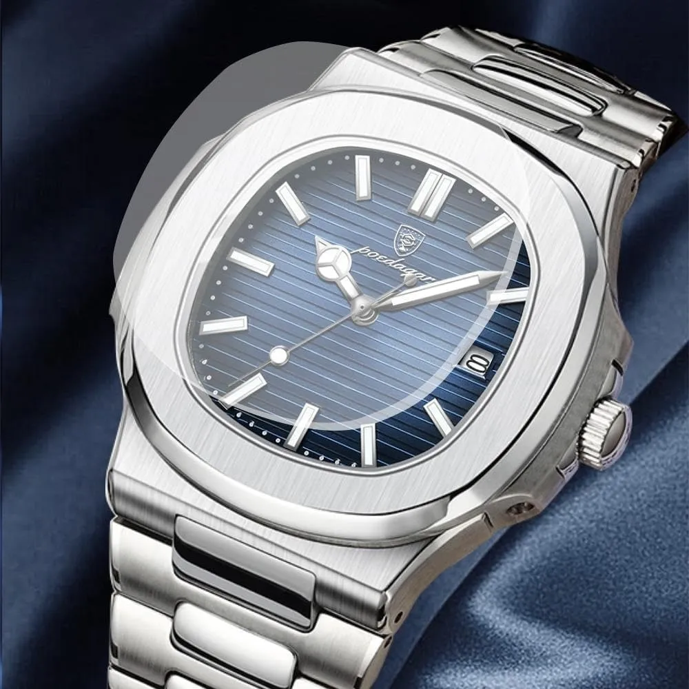 Fashion Square Dial Quartz Watch for Men Stainless Steel Waterproof Luminous Date Mens Watches Top Brand Luxury Clock