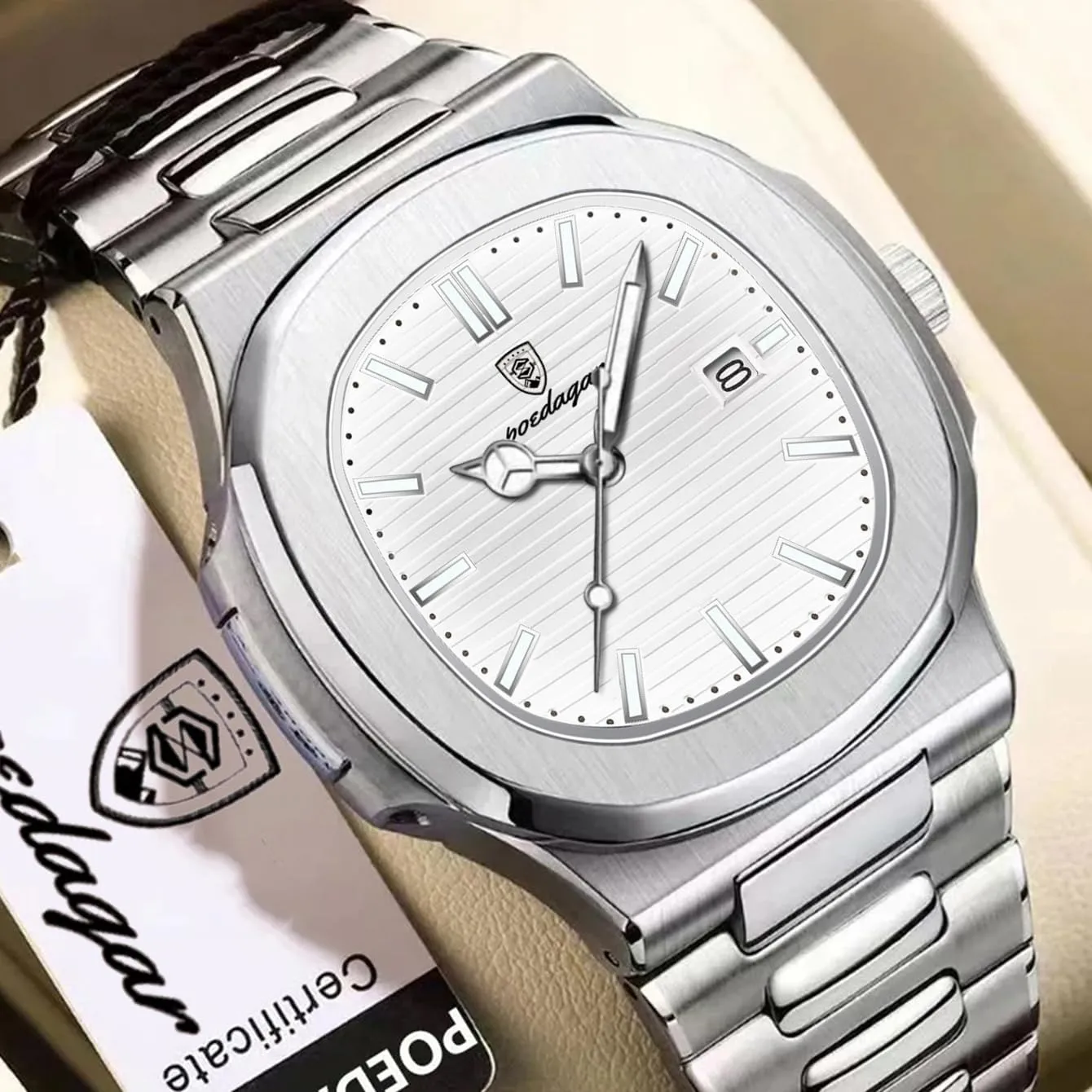 Fashion Square Dial Quartz Watch for Men Stainless Steel Waterproof Luminous Date Mens Watches Top Brand Luxury Clock