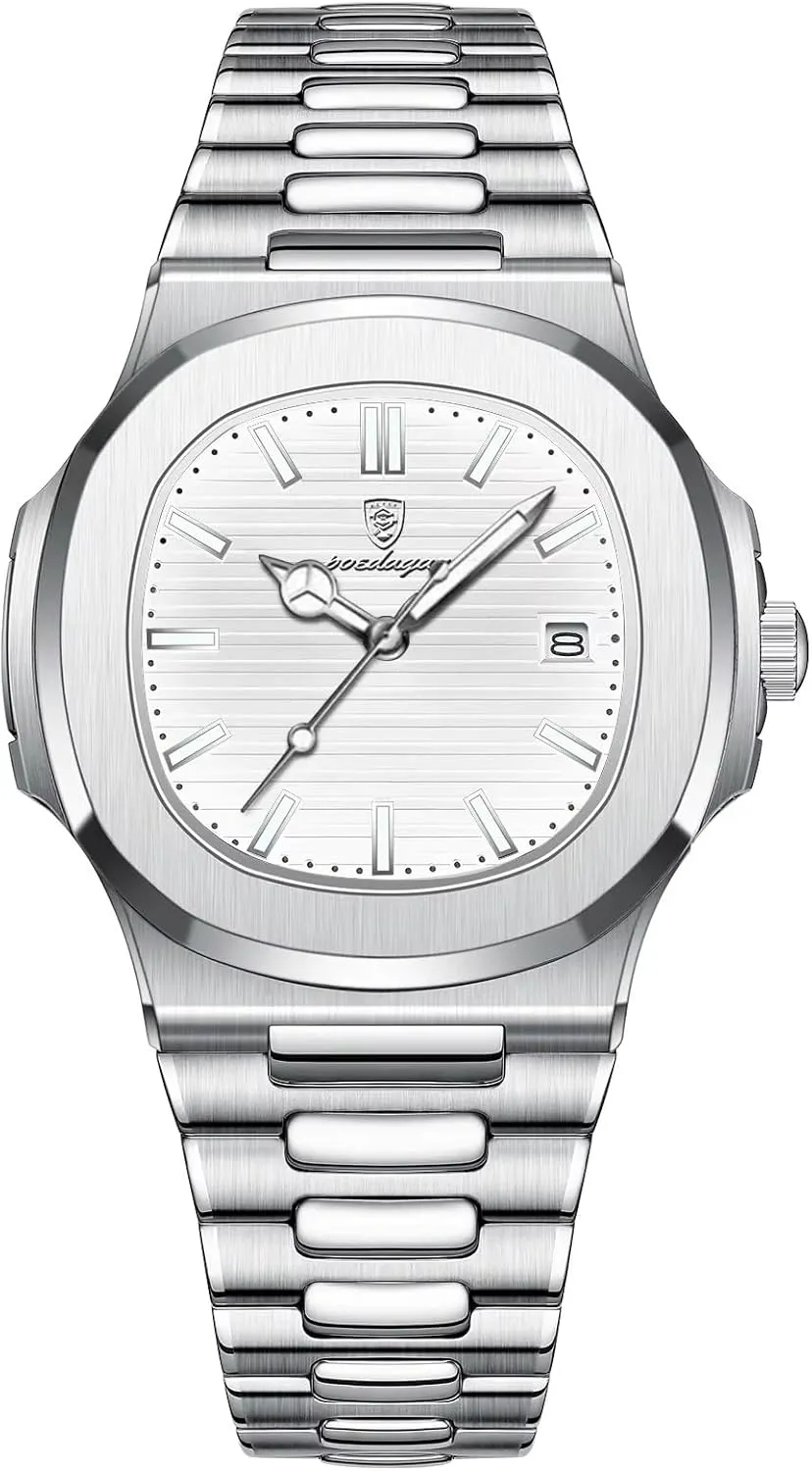Fashion Square Dial Quartz Watch for Men Stainless Steel Waterproof Luminous Date Mens Watches Top Brand Luxury Clock